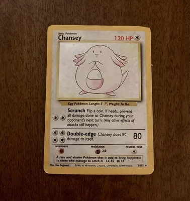 Pokemon Cards TGC: Chansey 3/102 Base Set WOTC Holo Rare Shiny Vintage 1999 Card - Image 1 of 4