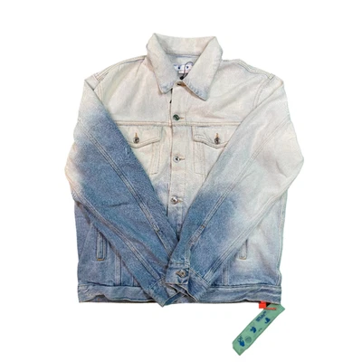 Jaqueta jeans azul lavagem clara off white dois tons - Imagem 1 de 4