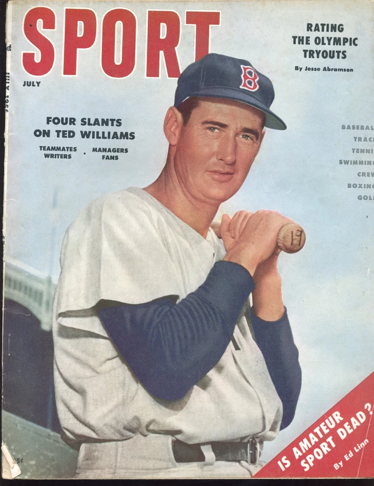 Revista deportiva de julio de 1956 Ted Williams Medias Rojas de Boston cubierta frontal en muy buen estado Foto 1 de 1
