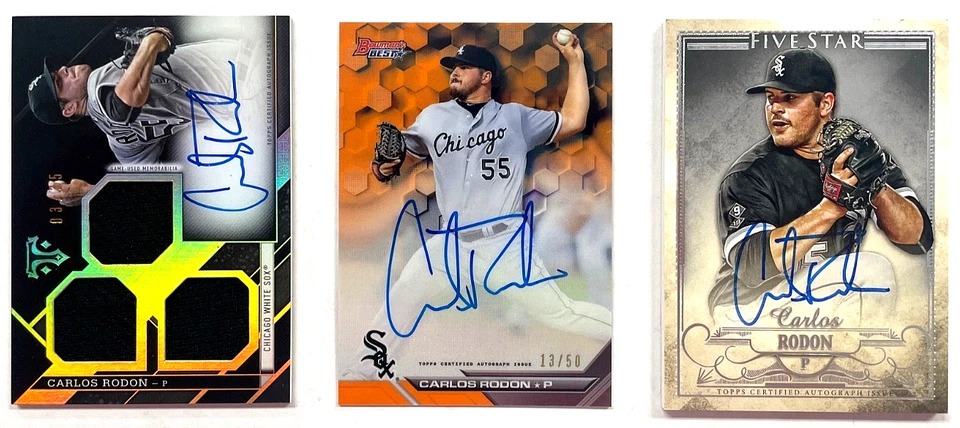 Carlos Rodon 2016 Bowman's Best Triple Threads cinco estrelas lote automático de 3 Yankees - Imagem 1 de 3