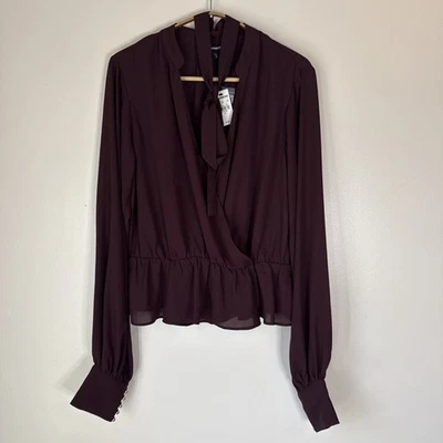 Express Top Womens Size M Sheer Mature Brown Wrap Blouse Career Office Corporate - Image 1 of 4