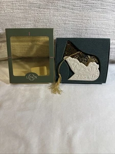 Lenox Xmas Ornament Porzellan & Gold Schlitten doppelseitig 1995 mit Box - Bild 1 von 14