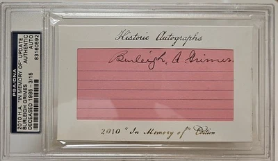 2010 Historic Autographs "In Memory Of" Burleigh Grimes 3/15 PSA/DNA HOF - Image 1 of 2