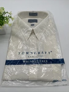 Vtg Towncraft Penneys Ivory Cotton Polyester Wrinkle Free Button Up Shirt 18” - Picture 1 of 7