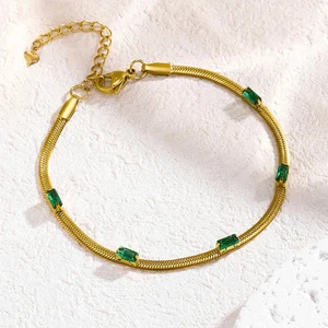 Gold Plated Wraparound Bracelet with Green Emerald Studded Design - Picture 1 of 8