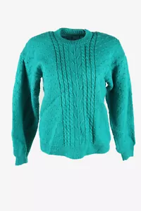 Cable Jumper Tejido Cuello Redondo Mangas Largas Cálido Turquesa Talla S - IL2868 - Imagen 1 de 4