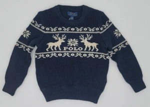 Polo Ralph Lauren Reindeer Boys Cotton/Wool Knit Sweater Blue Sz Medium 10-12 - Picture 1 of 10