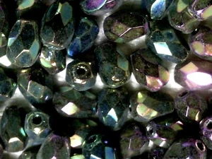 Vtg 300 Green Iris Czech Glass Fire Polished Drop Bead 7X5mm #040321a  - Picture 1 of 3