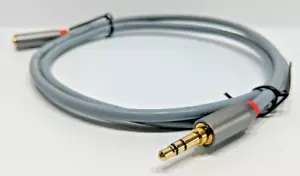 (3FT) Gray Gold Plated 3.5 MM Stereo Audio Aux Extension Cable M/F - Picture 1 of 7