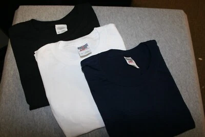 3 camisetas Jerzee cuello redondo de algodón talla pequeña negras, blancas azules nuevas sin etiquetas Foto 1 de 4