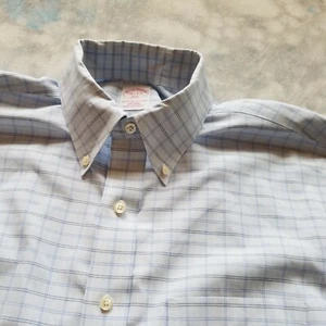 Camisa de vestir para hombre Brooks Brothers original polo talla 16,5-6/7 azul a cuadros sin hierro - Imagen 1 de 7