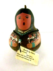 Storyteller Hand Painted Gourd By Gourds by Arlene San Carlos 7" Signed - Picture 1 of 12