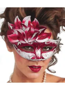 Red White and Silver Venetian Carnival Eye Mask - Picture 1 of 1