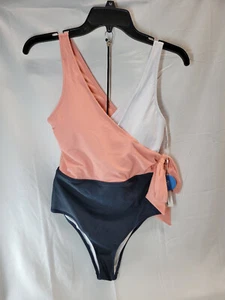 Traje de baño de una pieza CUPSHE para mujer envoltura bloque de color rosa con corbata talla pequeña - Imagen 1 de 3