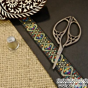 Rainbow Sinuous Black Gold Ribbon Asian Indian Ethnic Jacquard Ribbon Trim MA101 - Picture 1 of 4