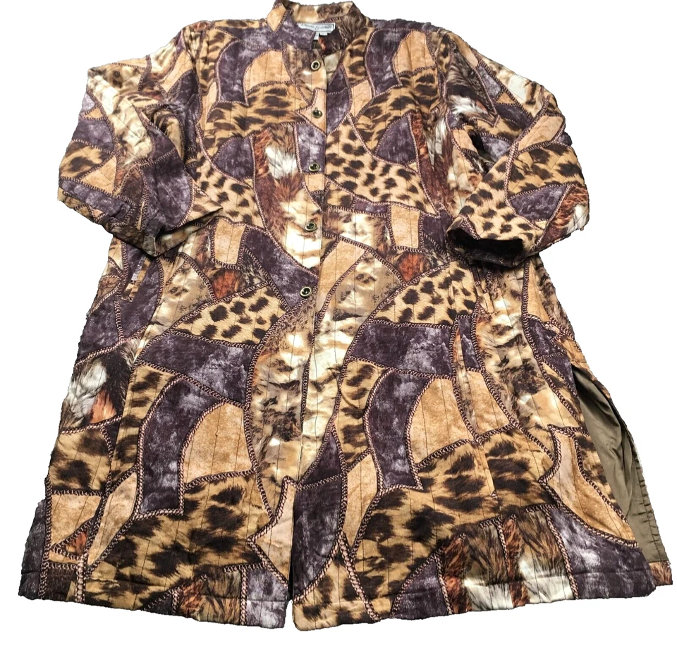 Diane Gilman Women Quilted Silk Jacket Sz L Art to Wear Button-Up 3/4 Sleeve NWT - Image 1 of 4