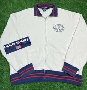 Vintage 90s Polo Sport Full Zip Bomber Jacket Sweatshirt All American P Wing XXL - Picture 1 of 7