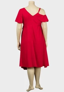 Red One Shoulder Dress Flouncy Flamenco Hem Midi Party Going Out BNWT Size 18 - Picture 1 of 7