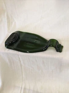 Melted Green Glass Wine Bottle Cheese Tray 11 1/2”x4 7/8” Handmade Unique Gift - Picture 1 of 6