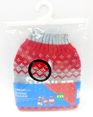 Vibrant Life Holiday Sweater Top XXS Dog / Cat Pet Red Gray Spoiled Cold Weather - Image 1 of 4