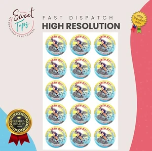 15X 2" TOPPER TORTA DI COMPLEANNO ROTONDI COMMESTIBILI PERSONALIZZATI DA CICLISMO - Foto 1 di 1