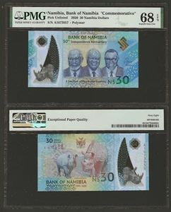 NAMIBIA $30 Dollars 2020, P-18 Polymer, PMG 68 EPQ Superb Gem UNC, Commemorative - Picture 1 of 1
