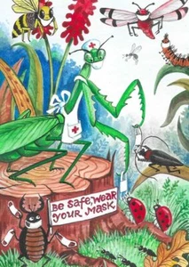 ACEO Mantis Insect RYTA print of painting Mask Safety art Office Hospital HOME - Picture 1 of 1