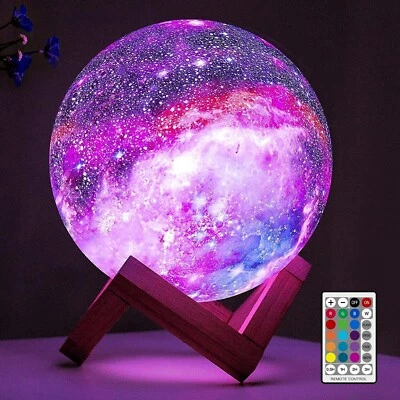 5.9 Inch Moon Night Light Galaxy Lamp, 16 Colors LED, Wood Stand, Remote - Image 1 of 4