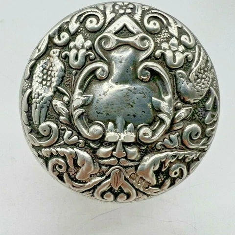 Nouveau 1909 Joseph & Richard Griffin Sterling & Crystal Dresser Jar Repousse Cover