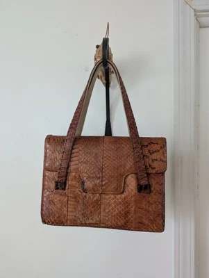 清洁和状态! 20 世纪 50 年代蛇皮手提包 PYTHON 棕色复古钱包 Mod — 第 1/4 张图片