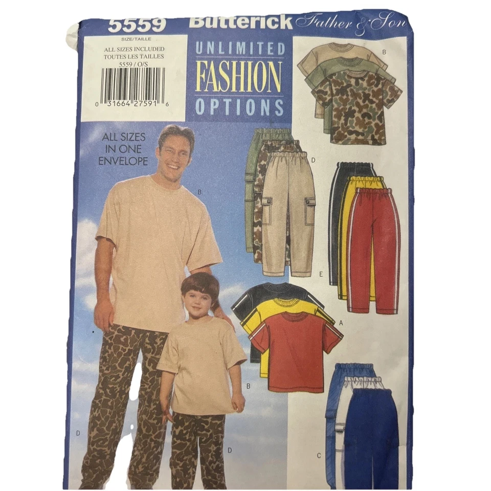 Camiseta Pantalones Butterick Patrón Costura 5559 Padre Hijo Hágalo Usted Mismo Fácil Todas las Tallas Informal Foto 1 de 4