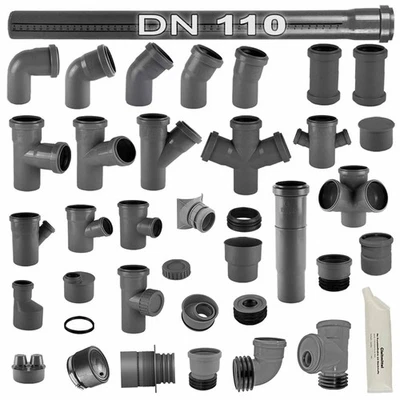 DN110=DN100 HT Rohr Abwasserrohr Abflussrohr Bogen Muffe Abzweig Stopfen Winkel - Bild 1 von 2