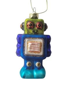Retro Robot Mercury Glass 3.5" T Christmas Ornament Blue Green Whimsical EUC - Picture 1 of 20