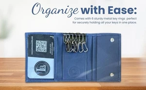 Cartera para llaves Leatherboss para hombre - Estuche de cuero azul con 6 llaveros - Imagen 1 de 4