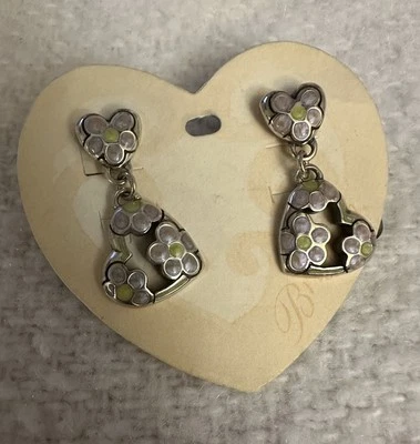 Pendientes colgantes corazón Brighton Flower Power tono plata y esmalte lila/lima Foto 1 de 2