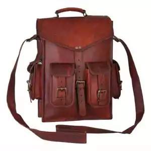 Hombre Niño Cuero Genuino Bolsa Hombros 2 IN 1 Mochila Escolar Bolsa Mochila - Imagen 1 de 5