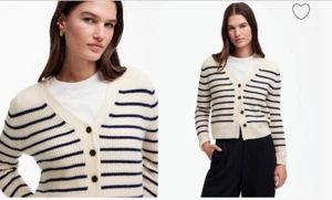 Madewell $138 SoftWool V-Neck Cardigan in Stripe Navy Size XXS NT899 - Picture 1 of 7