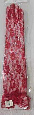 Guantes de Encaje Rojo Hasta el Codo Floral Transparente Elástico Vestir Fiesta Disfraz NUEVO Foto 1 de 4