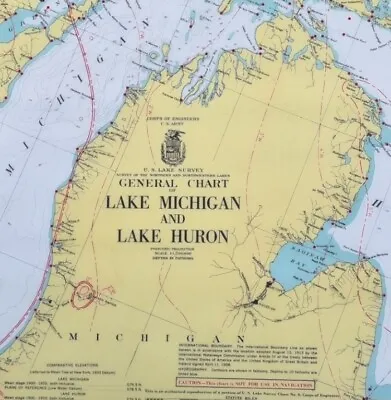 General Chart Of Lake Michigan And Lake Huron Placemat US Lake Survey  • 20.22$