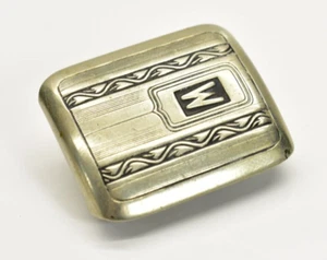 Hebilla de cinturón vintage hecha a mano plateada pequeña con diseño de letra con - Imagen 1 de 5
