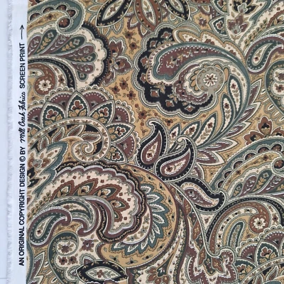 Brown Beige Green Black Paisley Decor Drapery Upholstery Fabric Mill Creek 1.6Y - Image 1 of 4