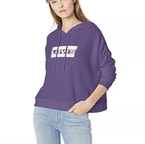 Levi’s Women’s Graphic Track Cropped Hoodie Sweatshirt Purple Size Small NEW - Picture 1 of 6