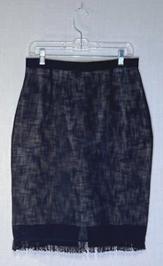 Roland Mouret Black Loose Weave Fringed Trim Knee Length Skirt, Size 10, Lined - Picture 1 of 7