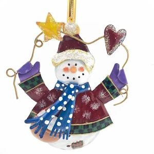 Christmas Snowman Ornament Metal Large Rustic Home Christmas Holiday Season - Picture 1 of 6