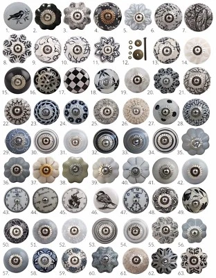 Black White Grey Ceramic Door Knob | Porcelain Cabinet Handle Drawer Pull - Image 1 of 2