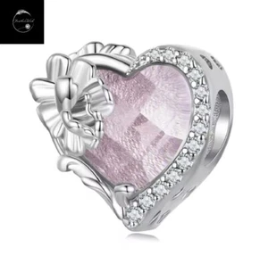 October Birthstone Love Heart Charm Bead Sterling Silver 925 For Bracelets Wife - Picture 1 of 14