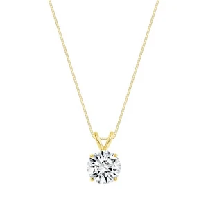 2 Ct Created Diamond Round Cut Real 14K Yellow Gold Necklace Pendant 18" Chain - Picture 1 of 3