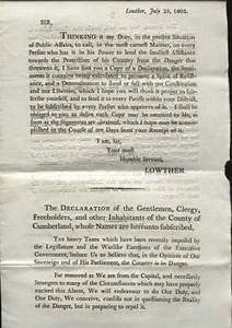 1803 Napoleonic War, handbill/Notice, Sir James Graham, Lowther-Cockermouth - Picture 1 of 2
