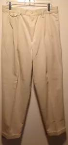 Dockers Loose Fit Trousers 36x32 Men's Khaki Standard Pleated Front Cuffed Leg - Picture 1 of 8