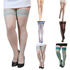Women Colorful Silky Sheer Thigh Long Stockings with Lace Top